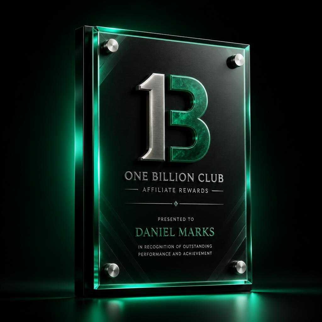 Placa de premiação em vidro e metal com iluminação verde